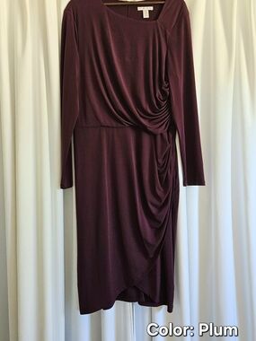 London Times - Long-Sleeve Ruched Wrap Dress